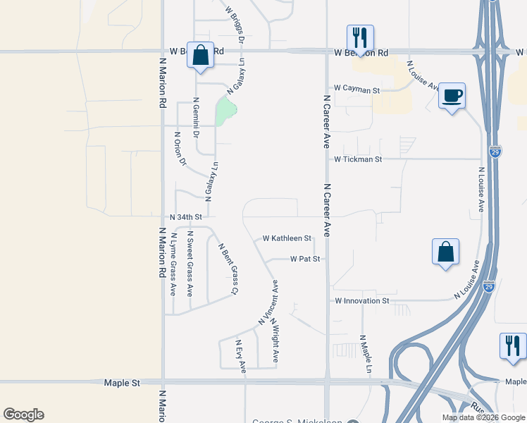 map of restaurants, bars, coffee shops, grocery stores, and more near 3209 North Career Avenue in Sioux Falls