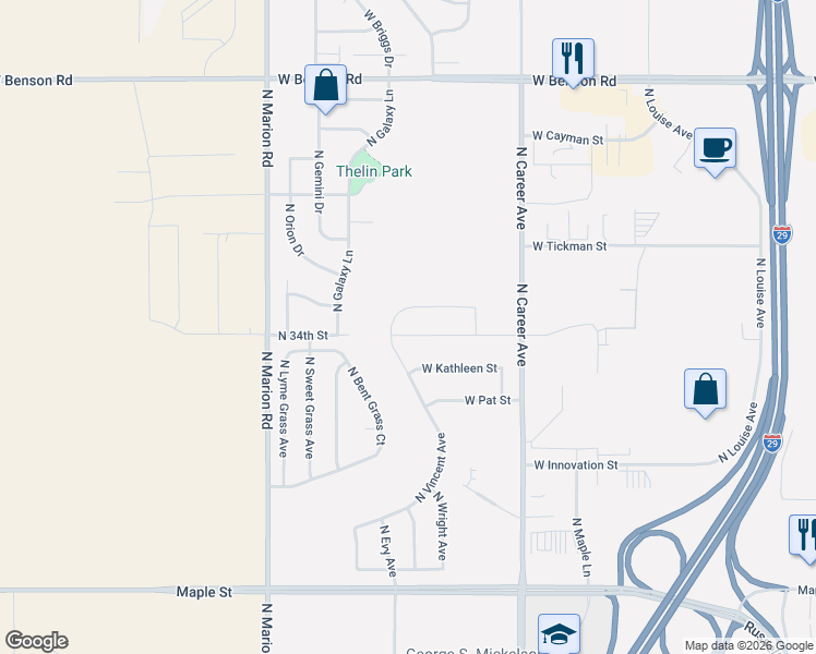 map of restaurants, bars, coffee shops, grocery stores, and more near 4901 West 34th Street North in Sioux Falls