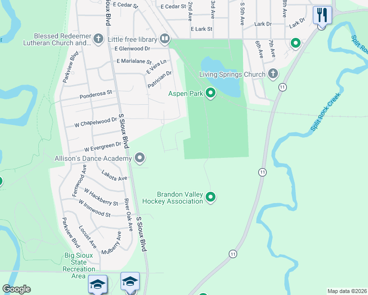 map of restaurants, bars, coffee shops, grocery stores, and more near 920 Aspen Park Road in Brandon