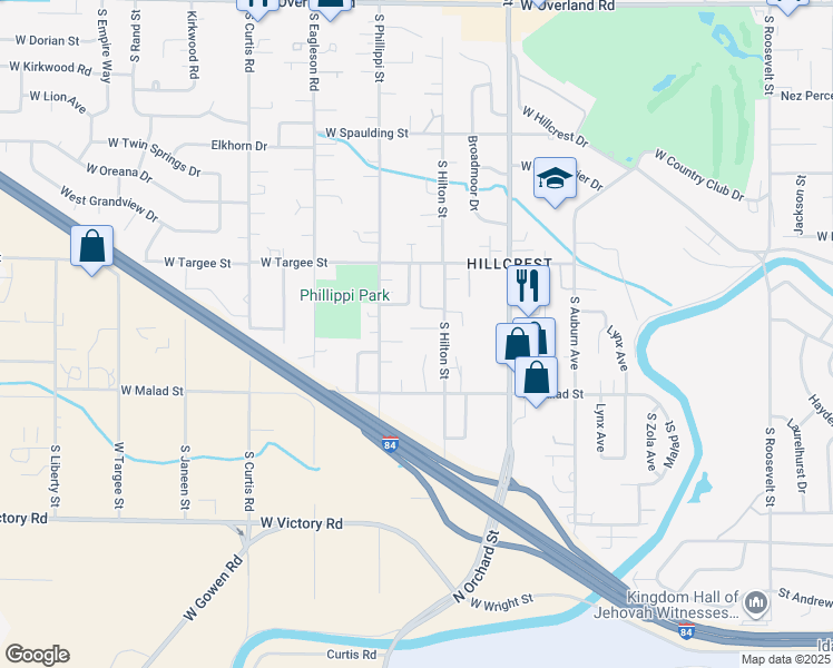 map of restaurants, bars, coffee shops, grocery stores, and more near 5274 West Boone Court in Boise