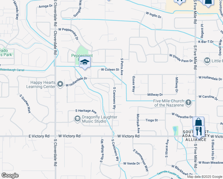 map of restaurants, bars, coffee shops, grocery stores, and more near 2428 South Amaya Lane in Boise