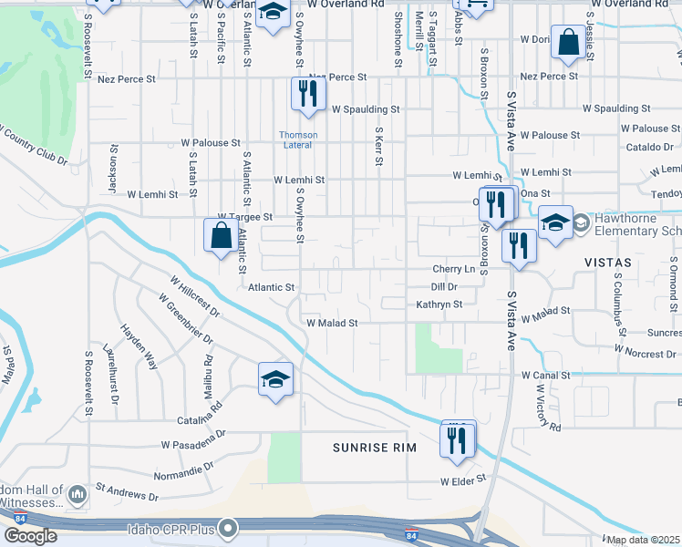 map of restaurants, bars, coffee shops, grocery stores, and more near 3202 Cherry Lane in Boise