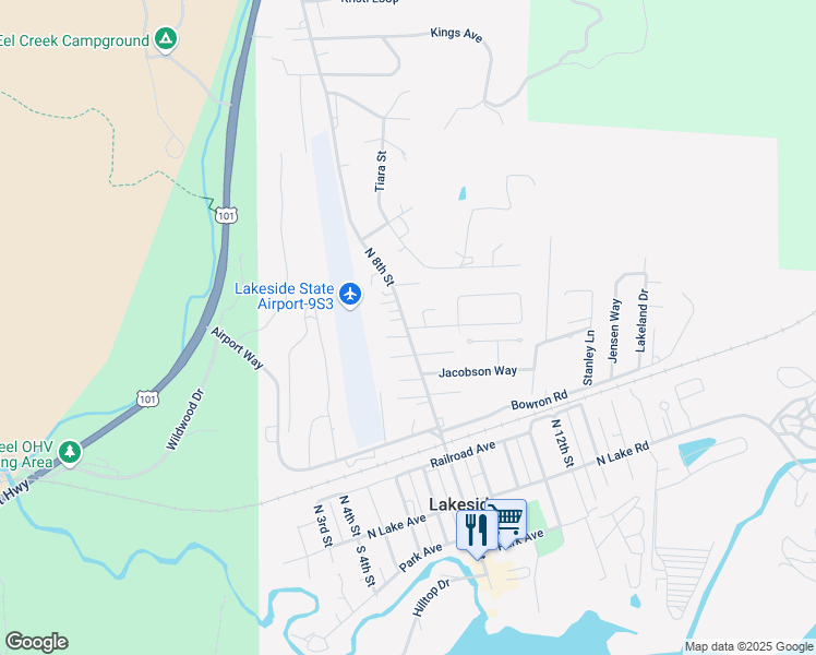 map of restaurants, bars, coffee shops, grocery stores, and more near 850 Raechel Road in Lakeside