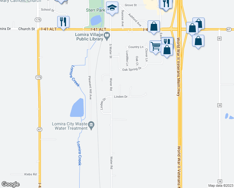 map of restaurants, bars, coffee shops, grocery stores, and more near 205 Linden Court in Lomira