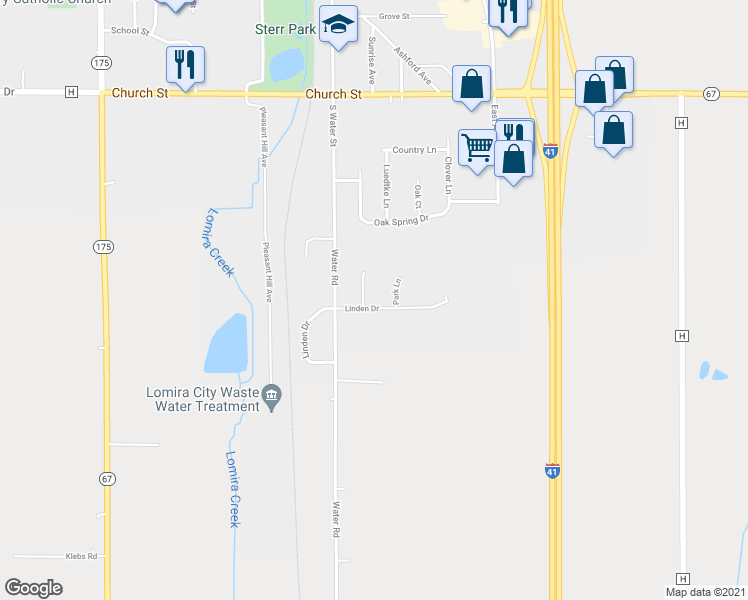 map of restaurants, bars, coffee shops, grocery stores, and more near 200 Linden Court in Lomira