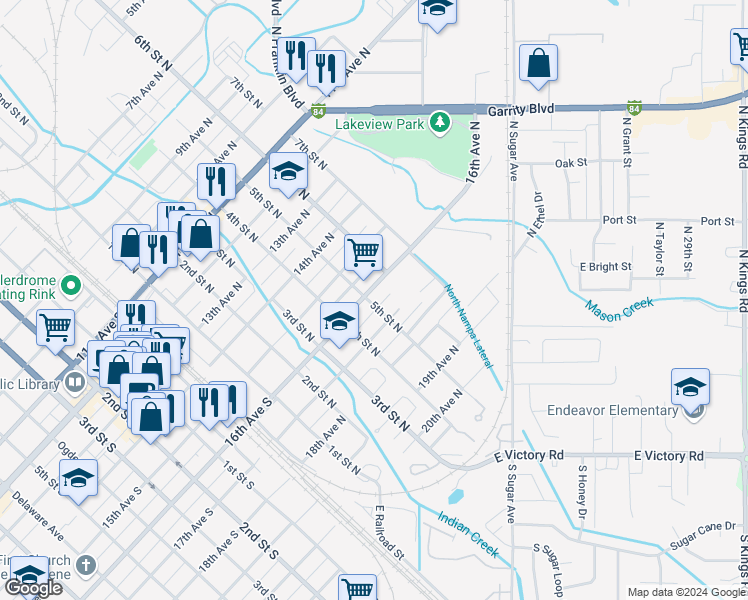 map of restaurants, bars, coffee shops, grocery stores, and more near 1608 5th Street North in Nampa