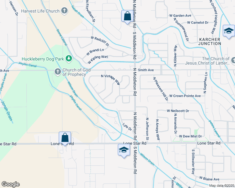 map of restaurants, bars, coffee shops, grocery stores, and more near 14349 North Vintage Way in Nampa