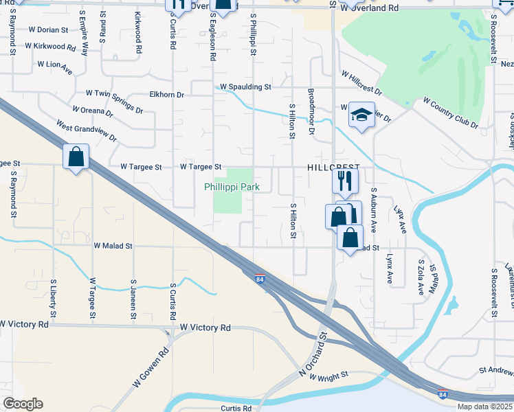 map of restaurants, bars, coffee shops, grocery stores, and more near 2316 South Phillippi Street in Boise