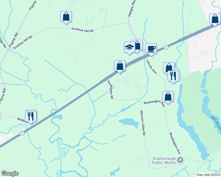 map of restaurants, bars, coffee shops, grocery stores, and more near 10 Southgate Road in Scarborough