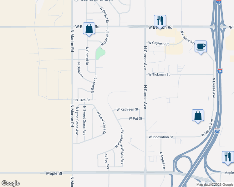 map of restaurants, bars, coffee shops, grocery stores, and more near 3209 North Career Avenue in Sioux Falls