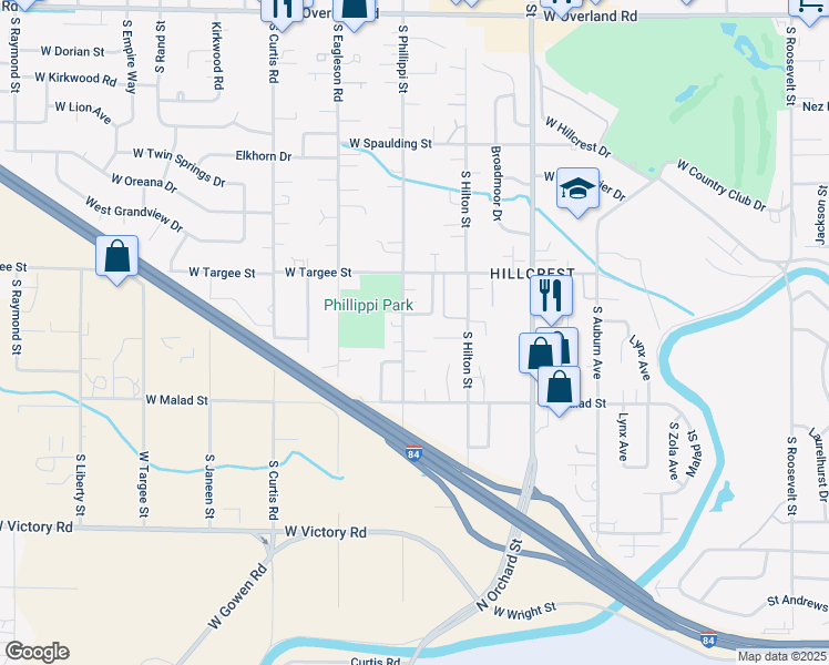 map of restaurants, bars, coffee shops, grocery stores, and more near 2316 South Phillippi Street in Boise