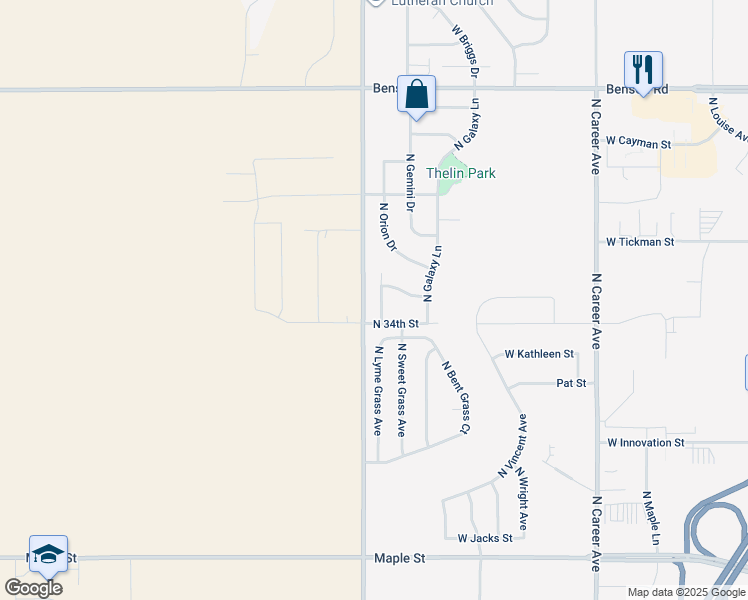 map of restaurants, bars, coffee shops, grocery stores, and more near N Aurora Ave in Sioux Falls