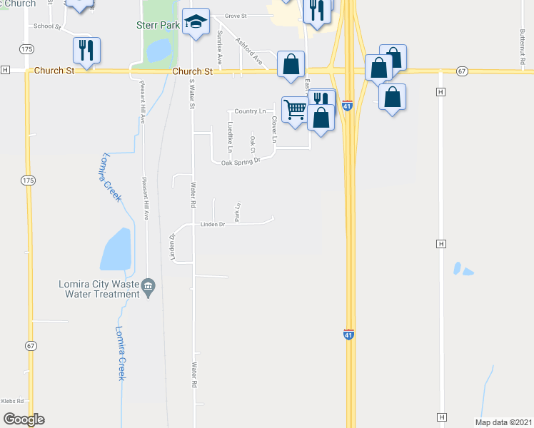 map of restaurants, bars, coffee shops, grocery stores, and more near 410 Linden Drive in Lomira