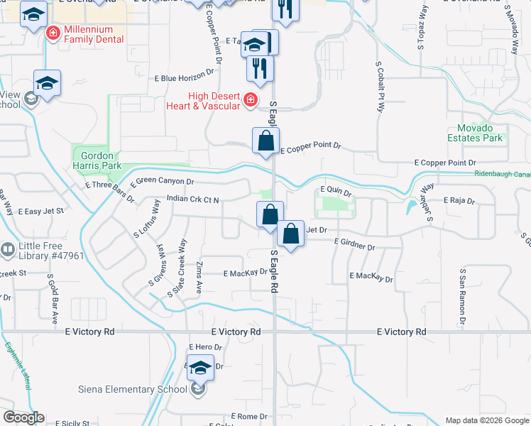 map of restaurants, bars, coffee shops, grocery stores, and more near 2630 Hood Ranch Avenue in Meridian