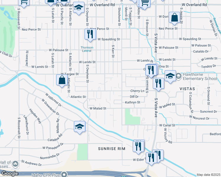 map of restaurants, bars, coffee shops, grocery stores, and more near 3100 Cherry Lane in Boise