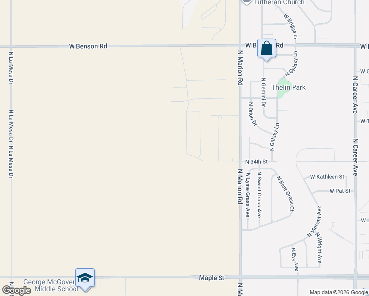 map of restaurants, bars, coffee shops, grocery stores, and more near 5424 West 34th Street North in Sioux Falls