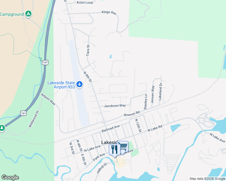 map of restaurants, bars, coffee shops, grocery stores, and more near 1020 Raechel Road in Lakeside