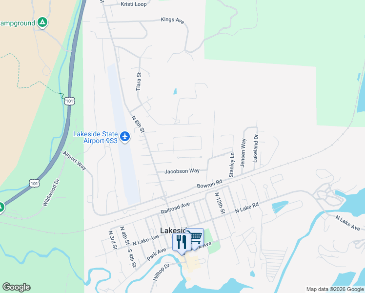 map of restaurants, bars, coffee shops, grocery stores, and more near 1020 Raechel Road in Lakeside