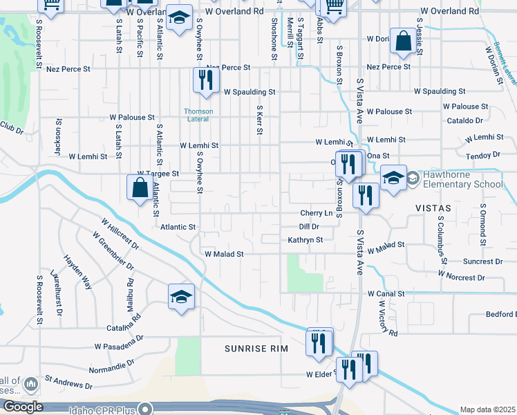 map of restaurants, bars, coffee shops, grocery stores, and more near 3100 Cherry Lane in Boise