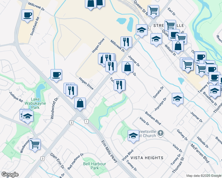 map of restaurants, bars, coffee shops, grocery stores, and more near 2350 Britannia Road West in Mississauga