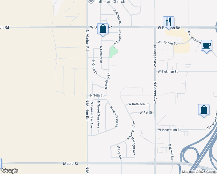map of restaurants, bars, coffee shops, grocery stores, and more near 3208 North Galaxy Lane in Sioux Falls