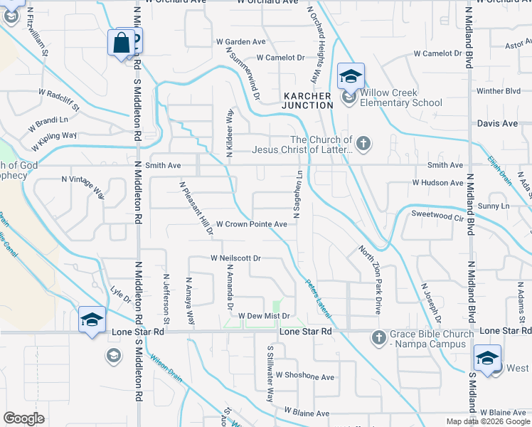 map of restaurants, bars, coffee shops, grocery stores, and more near 1955 West Mountain Pointe Avenue in Nampa