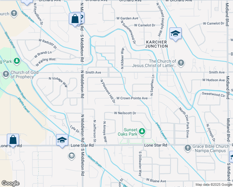 map of restaurants, bars, coffee shops, grocery stores, and more near 2219 Mountain Pointe Court in Nampa