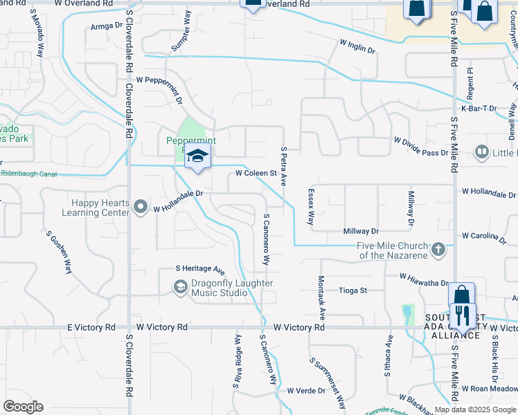 map of restaurants, bars, coffee shops, grocery stores, and more near 2428 South Amaya Lane in Boise