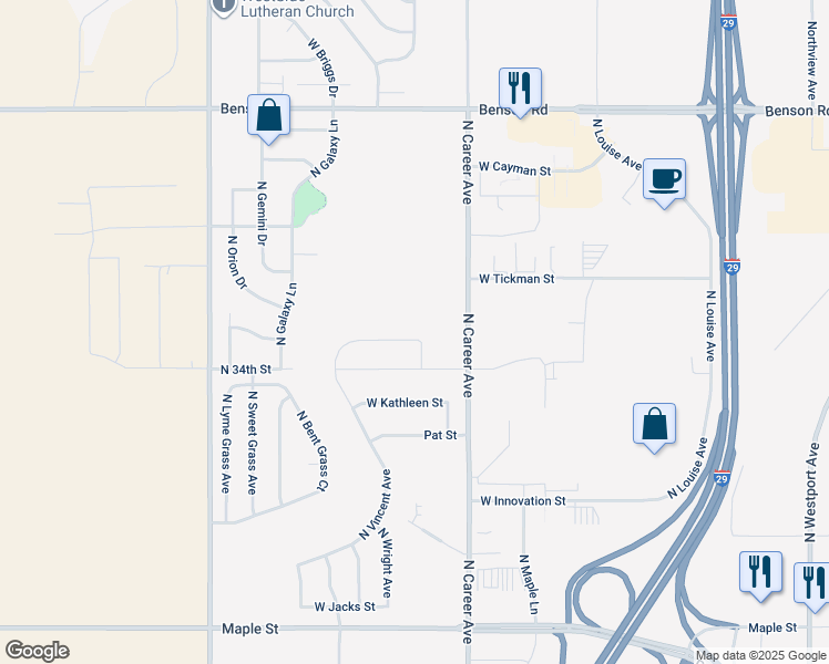 map of restaurants, bars, coffee shops, grocery stores, and more near 4420 West 35th Street North in Sioux Falls