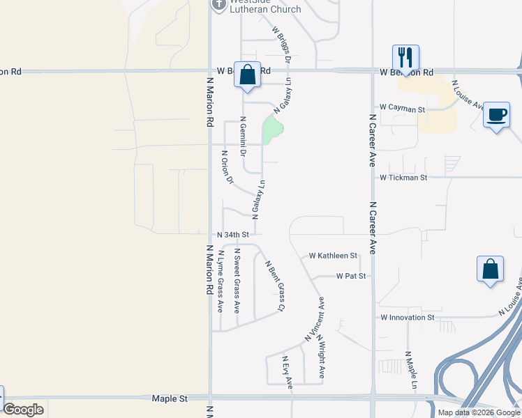 map of restaurants, bars, coffee shops, grocery stores, and more near 3208 North Galaxy Lane in Sioux Falls