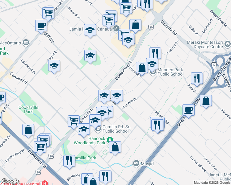 map of restaurants, bars, coffee shops, grocery stores, and more near 228 Chantenay Drive in Mississauga