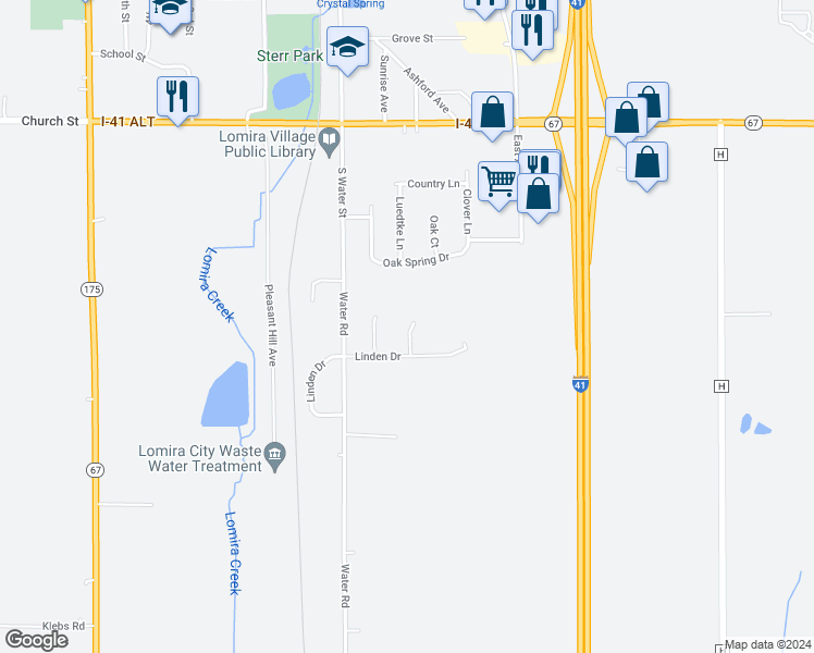 map of restaurants, bars, coffee shops, grocery stores, and more near 245 Park Lane in Lomira