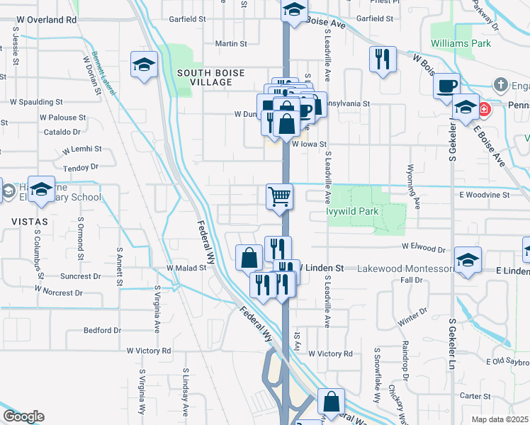 map of restaurants, bars, coffee shops, grocery stores, and more near 1000-1078 West Ivywild Street in Boise