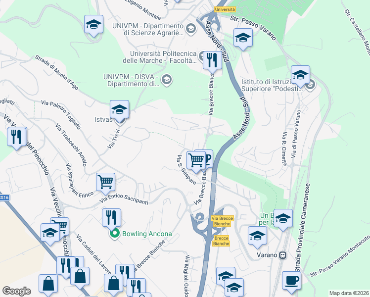 map of restaurants, bars, coffee shops, grocery stores, and more near 60 Via Brecce Bianche in Ancona