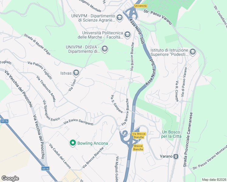 map of restaurants, bars, coffee shops, grocery stores, and more near 60 Via Brecce Bianche in Ancona