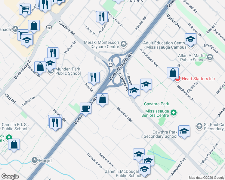 map of restaurants, bars, coffee shops, grocery stores, and more near 656 Tupelo Court in Mississauga
