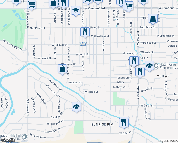 map of restaurants, bars, coffee shops, grocery stores, and more near 3343 West Murano Court in Boise