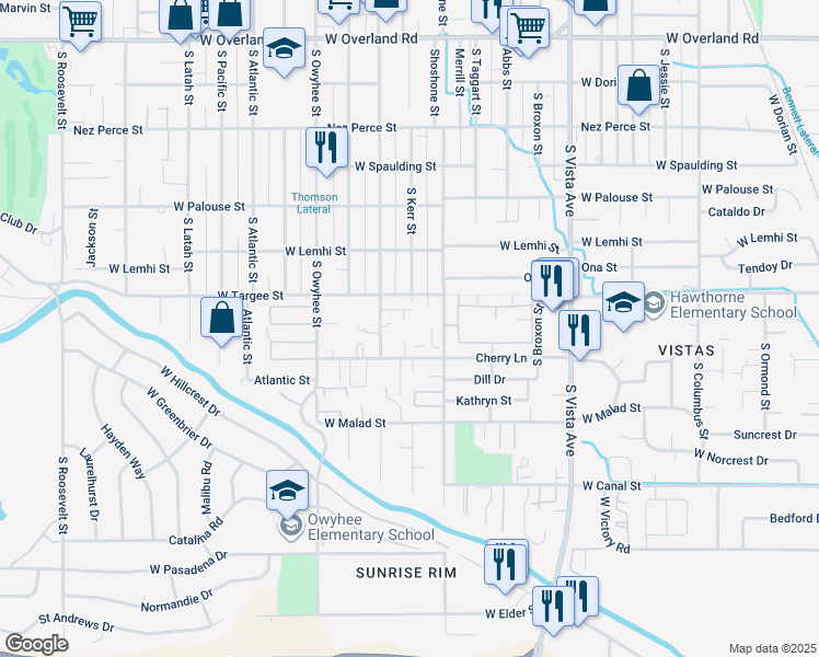 map of restaurants, bars, coffee shops, grocery stores, and more near 3100 Cherry Lane in Boise