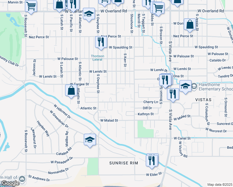 map of restaurants, bars, coffee shops, grocery stores, and more near 3202 Cherry Lane in Boise