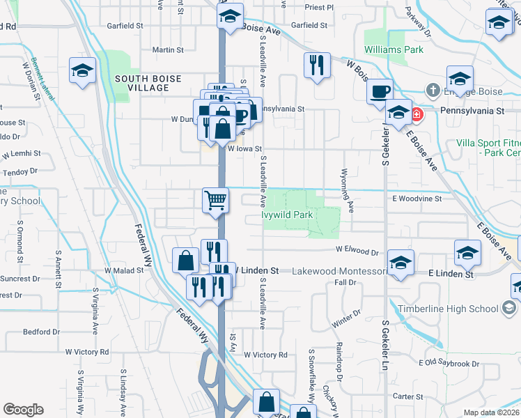 map of restaurants, bars, coffee shops, grocery stores, and more near 823 West Melrose Street in Boise