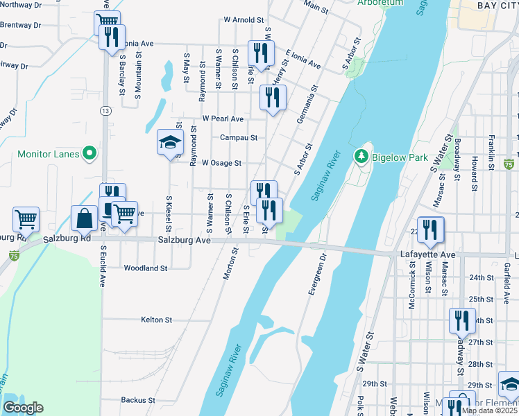 map of restaurants, bars, coffee shops, grocery stores, and more near 1901-1999 S Wenona St in Bay City