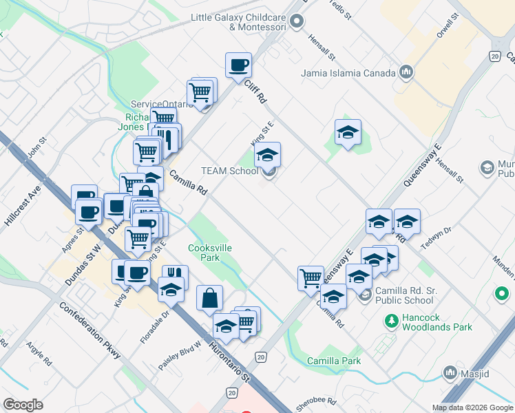 map of restaurants, bars, coffee shops, grocery stores, and more near 2420 Edenhurst Drive in Mississauga