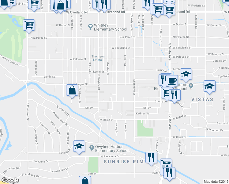 map of restaurants, bars, coffee shops, grocery stores, and more near 2225 South Hervey Street in Boise