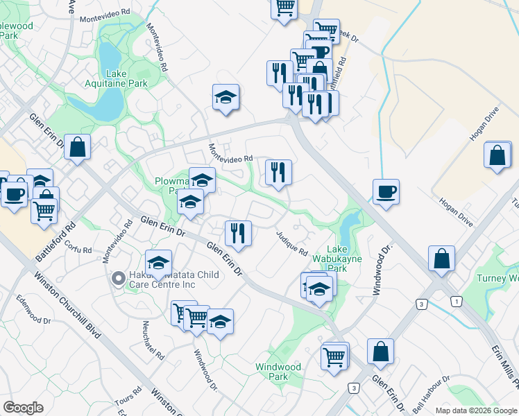 map of restaurants, bars, coffee shops, grocery stores, and more near 6333 Plowmans Heath in Mississauga