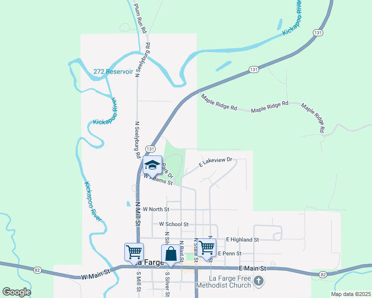 map of restaurants, bars, coffee shops, grocery stores, and more near One Organic Way in La Farge