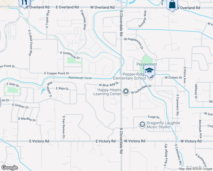 map of restaurants, bars, coffee shops, grocery stores, and more near West Muir Ridge Drive in Meridian
