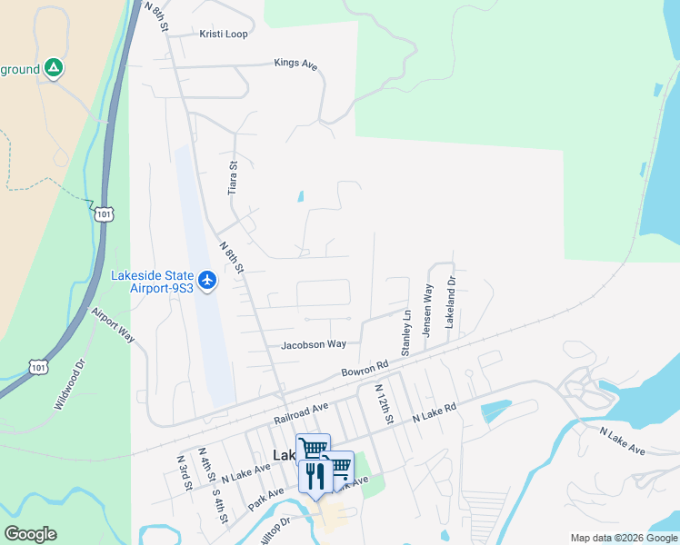 map of restaurants, bars, coffee shops, grocery stores, and more near 1070 Cedar Loop in Lakeside