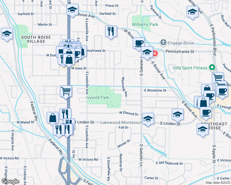 map of restaurants, bars, coffee shops, grocery stores, and more near 487 West Melrose Street in Boise