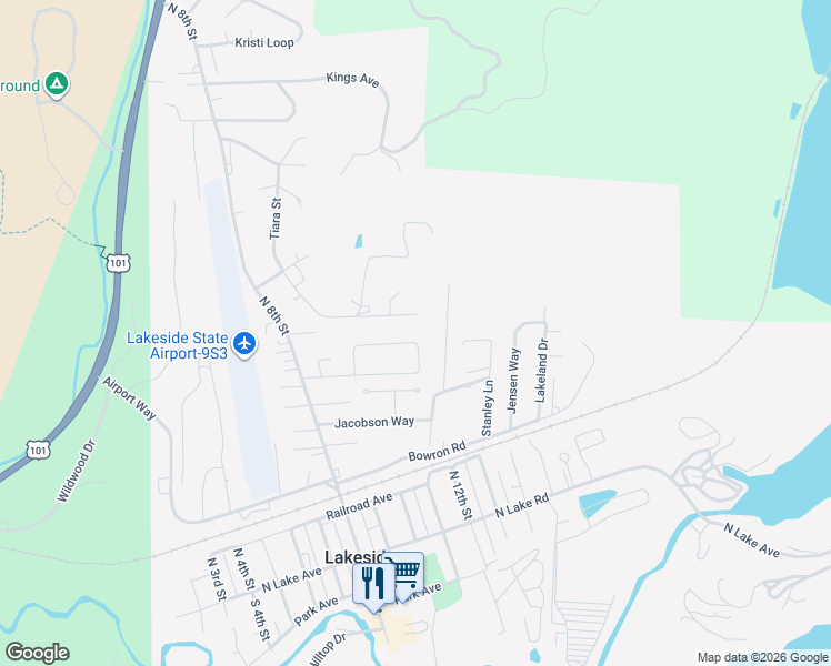 map of restaurants, bars, coffee shops, grocery stores, and more near 1070 Cedar Loop in Lakeside