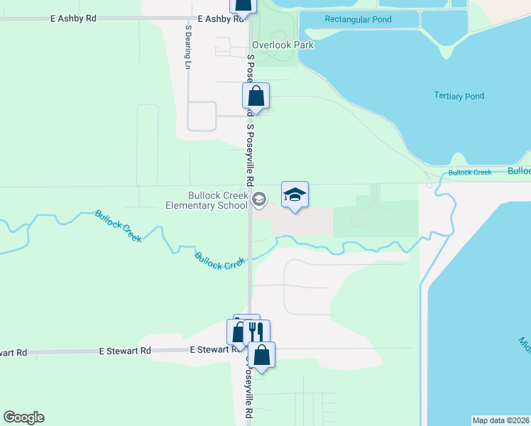 map of restaurants, bars, coffee shops, grocery stores, and more near 1019 South Poseyville Road in Midland